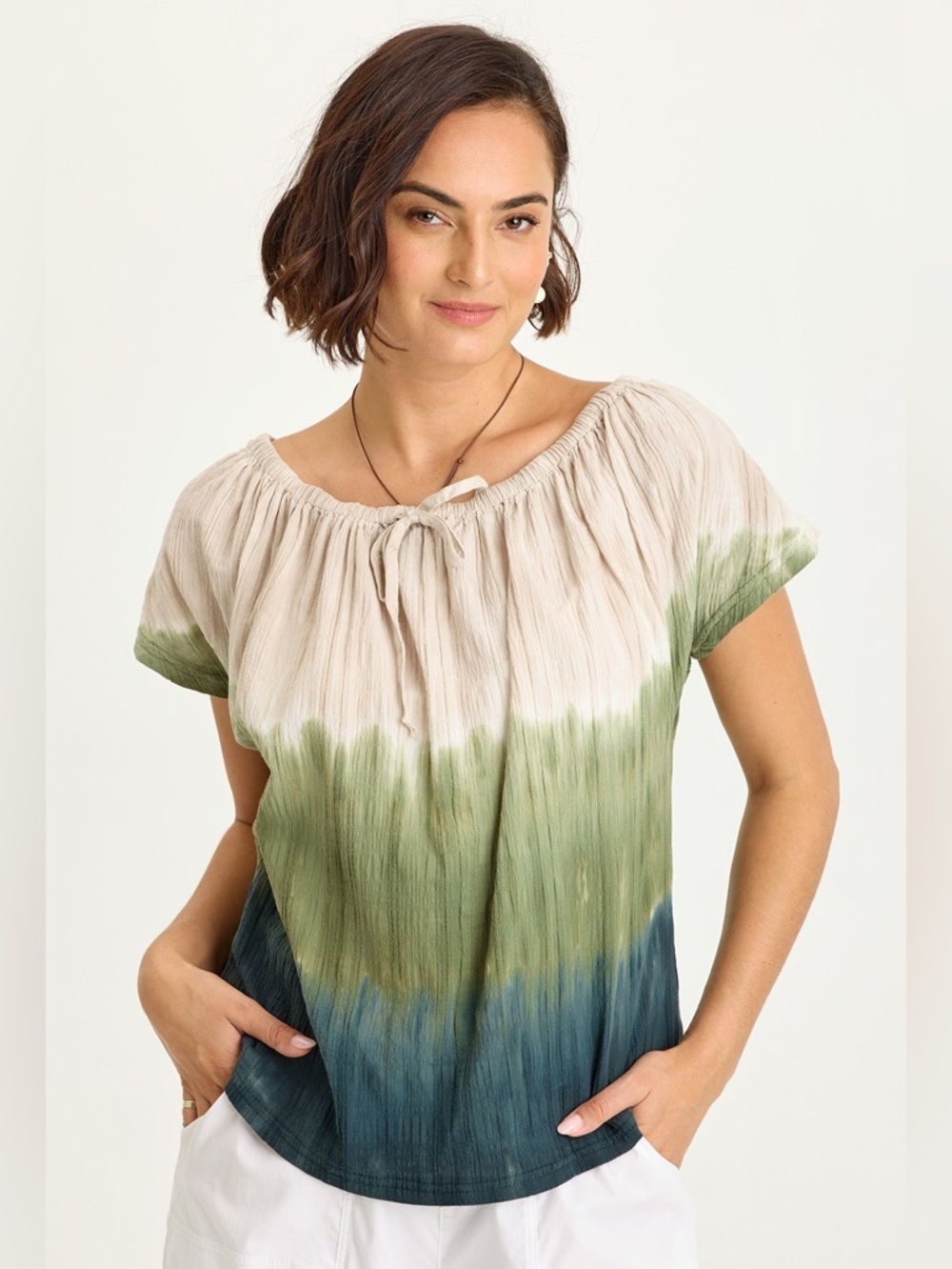 Wearables SELDA TEXTURED GAUZE CINCHED TOP in tricolor Hawthorn